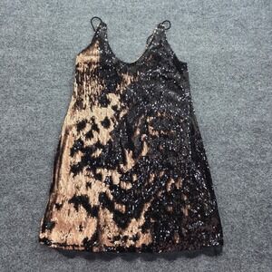 Free‎ People Intimately Sequin Mini Dress Flip Rose Gold Black Lace Small Womens